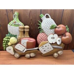 Pair Burwood Vtg 1977 Wine Cheese Charcuterie Board Wall Hanging Plastic Decor